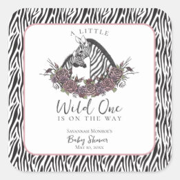 Lilla Vilda Ett Zebrasafari Barnkalas Tack Fyrkantigt Klistermärke