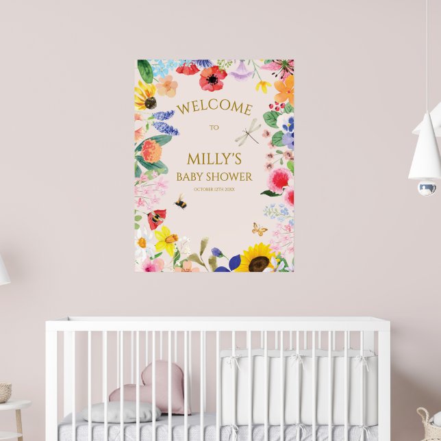 Lilla vildblomma mamma till Bee Baby Shower Välkom Poster (Barnkammare 2)