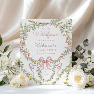 Lilla vildblomma rosa Bow Baby Shower Välkommen Poster