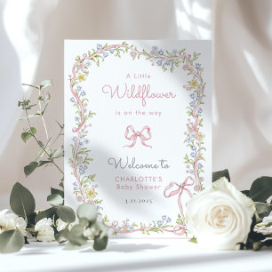 Lilla vildblomma rosa Bow Baby Shower Välkommen Poster