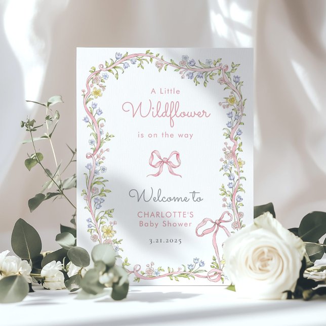 Lilla vildblomma rosa Bow Baby Shower Välkommen Poster (Skapare uppladdad)