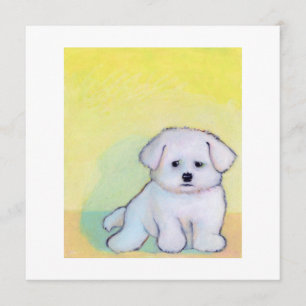 Lilla vit hund art teckning gullig maltesisk mario meddelande