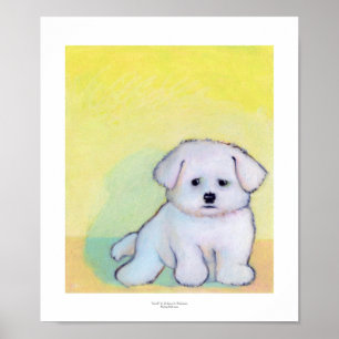 Lilla vit hund art teckning gullig maltesisk mario poster