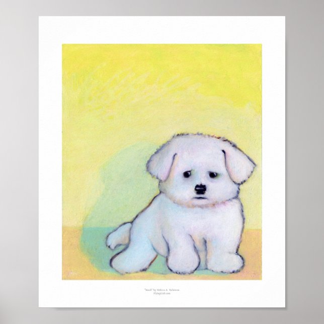 Lilla vit hund art teckning gullig maltesisk mario poster (Framsidan)