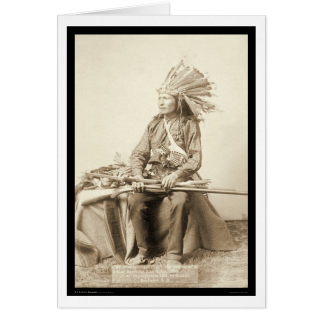 Lilla, Wearing Headdress vid Wound Knee SD 1890 Hälsningskort (Framsidan)