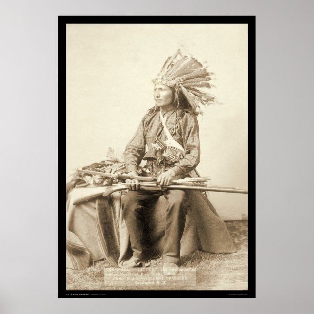 Lilla, Wearing Headdress vid Wound Knee SD 1890 Poster (Framsidan)