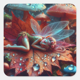 Lilla Whimsique Fairy Spipande på Löv Fyrkantigt Klistermärke