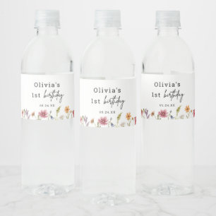 Lilla Wildblomma 1:a Birthday-favoriter Vattenflaskor Etikett