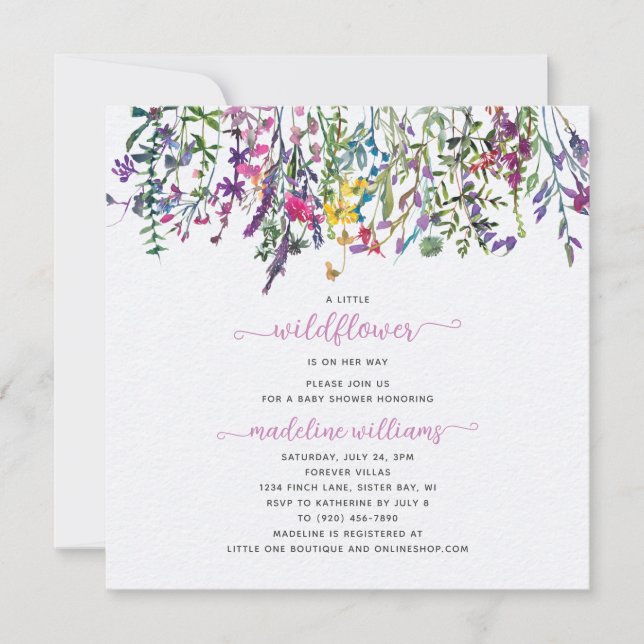 Lilla Wildblomma på hennes sätt att visa babyskor Inbjudningar (Framsida)