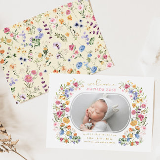 Lilla Wildblomme Flicka Birth Announcement Inbjudningar