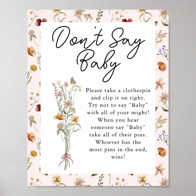 Lilla Wildbloms Rosa Baby Shower Säg inte Baby Poster (Framsidan)