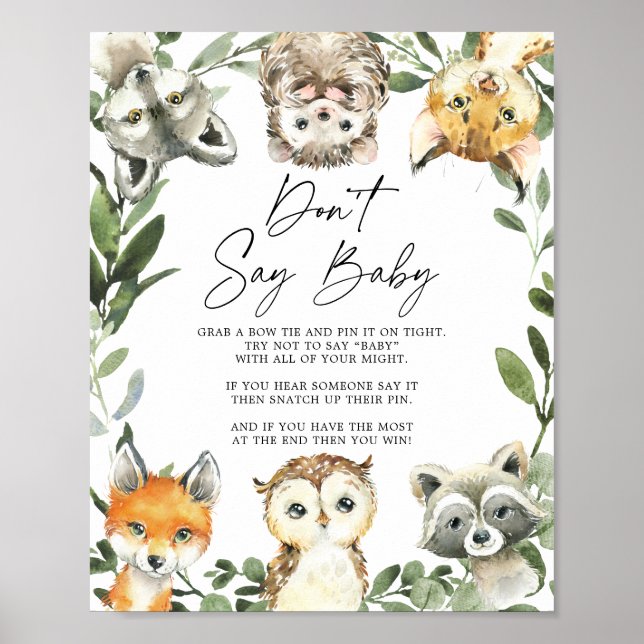 Lilla Woodland Baby Shower Säg inte att Baby skriv Poster (Framsidan)