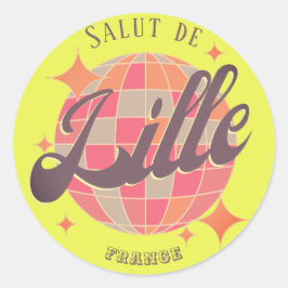 Lille Frankrike helgdag gult discoball souvenir Runt Klistermärke