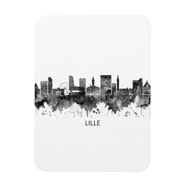 Lille Frankrike Skyline BW Magnet (Vertikal)