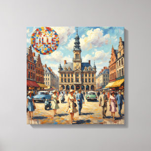 Lille Frankrike Stadstorget Vintage sträckt canvas