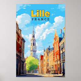 Lille Frankrike Travel Art Vintage Illustration Poster