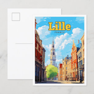 Lille Frankrike Travel Art Vintage Illustration Vykort