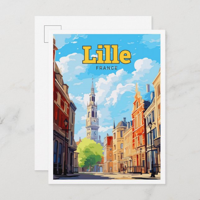 Lille Frankrike Travel Art Vintage Illustration Vykort (Fram/baksida)