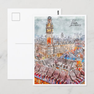 Lille Frankrike Travel Ställe Watercolor Vykort