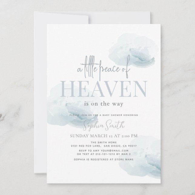 "Lille fred Heaven Boy Blue Cloud Baby Shower" Inbjudningar (Framsida)