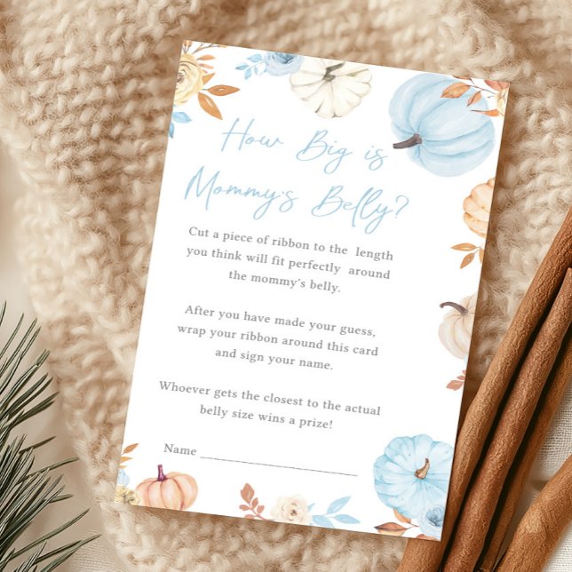 Lille pojke pumpa höst hur stor är mammans mage (Boy Little Pumpkin Fall Baby Shower How Big Is Mommy's Belly Game)