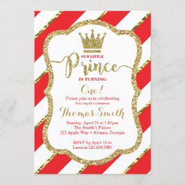 Lille Prince Birthday-inbjudan, Red, Guld Inbjudningar