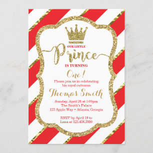 Lille Prince Birthday-inbjudan, Red, Guld Inbjudningar