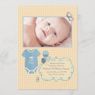 Lille Prince Photo Birth Announcement Meddelande