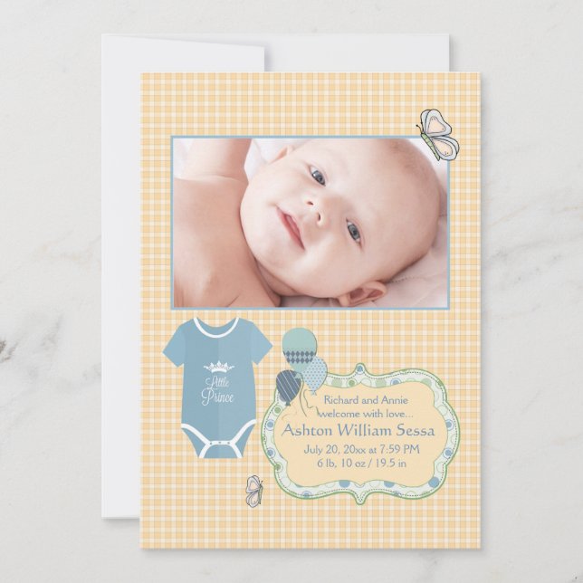 Lille Prince Photo Birth Announcement Meddelande (Framsida)