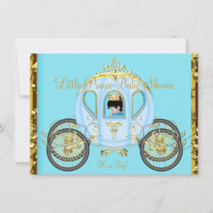 Lille prins baby shower blå guld pojke vagn inbjudningar