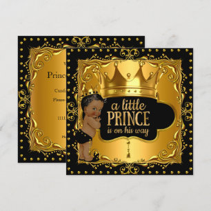 Lille prins baby shower guld folie krona etnisk inbjudningar