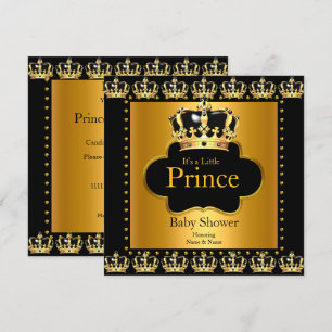 Lille prins baby shower pojke krona svart guld inbjudningar