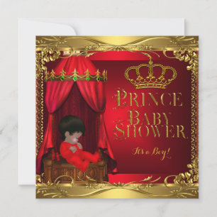 Lille prinsen Baby Shower Pojke Regal Röd Krona 5 Inbjudningar