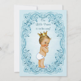 Lille prinsen Blå löv Baby Shower Inbjudningar