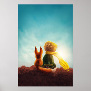 Lille prinsen och räv. Barnkammarillustration Poster