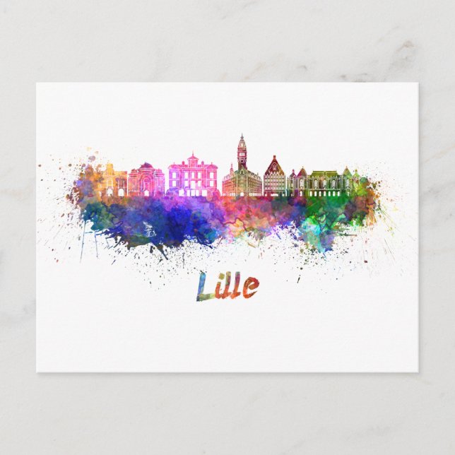 Lille skyline in watercolor vykort (Framsida)