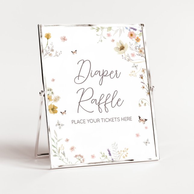Lille Wildblomman Botanical Vår Diaper Raffle Poster (Botanical Spring Little Wildflower Baby Shower Diaper Raffle Sign)