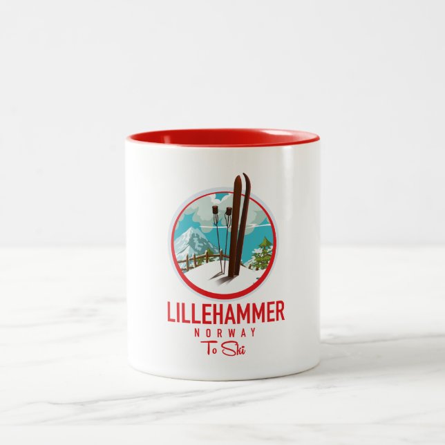 Lillehammer Norge Ski logotyp Två-Tonad Mugg (Center)