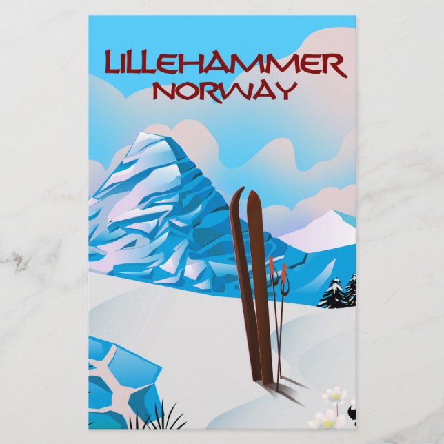 Lillehammer Norge Ski poster. (Framsida)
