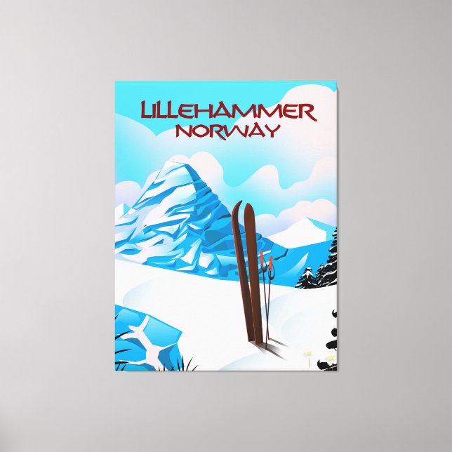 Lillehammer Norge Ski poster. Canvastryck (Framsida)