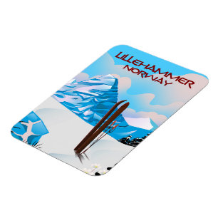 Lillehammer Norge Ski poster. Magnet