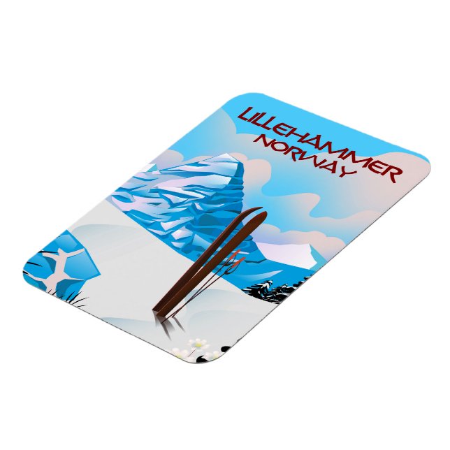 Lillehammer Norge Ski poster. Magnet (Vänstra Sidan)