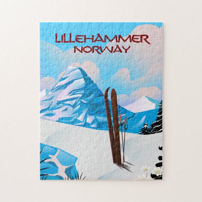 Lillehammer Norge Ski poster. Pussel (Vertikal)