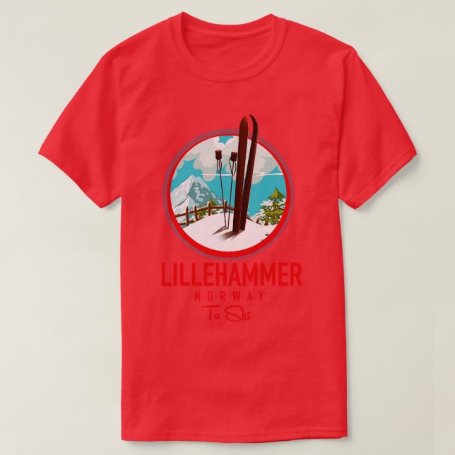 Lillehammer Norge Ski T Shirt (Design framsida)