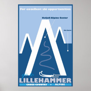 Lillehammer norge, skidar reser affischen poster