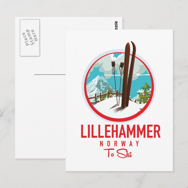 Lillehammer Norge skidlogo Vykort (Fram/baksida)