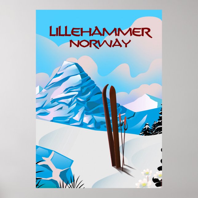 Lillehammer Norge skidposter. Poster (Framsidan)