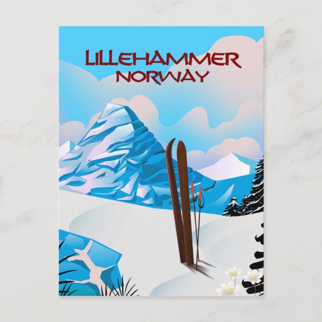 Lillehammer Norge skidposter. Vykort (Framsida)