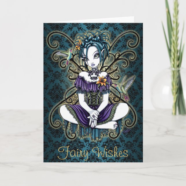 "Lillian" Gothic Hummingbird Fairy Art Card Kort (Framsida)