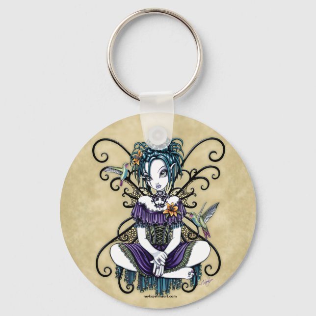 "Lillian" Gothic Hummingbird Fairy Art Keychain Nyckelring (Framsida)